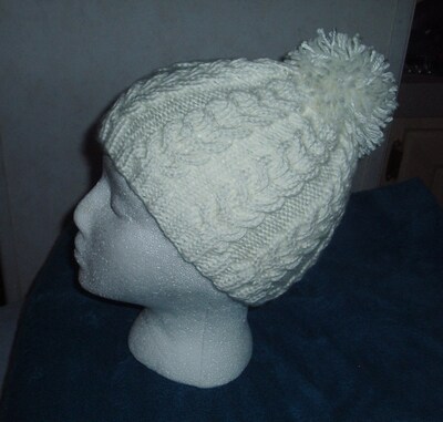 Hand knit cable hat in beanie, sloppy bun or headband - image1